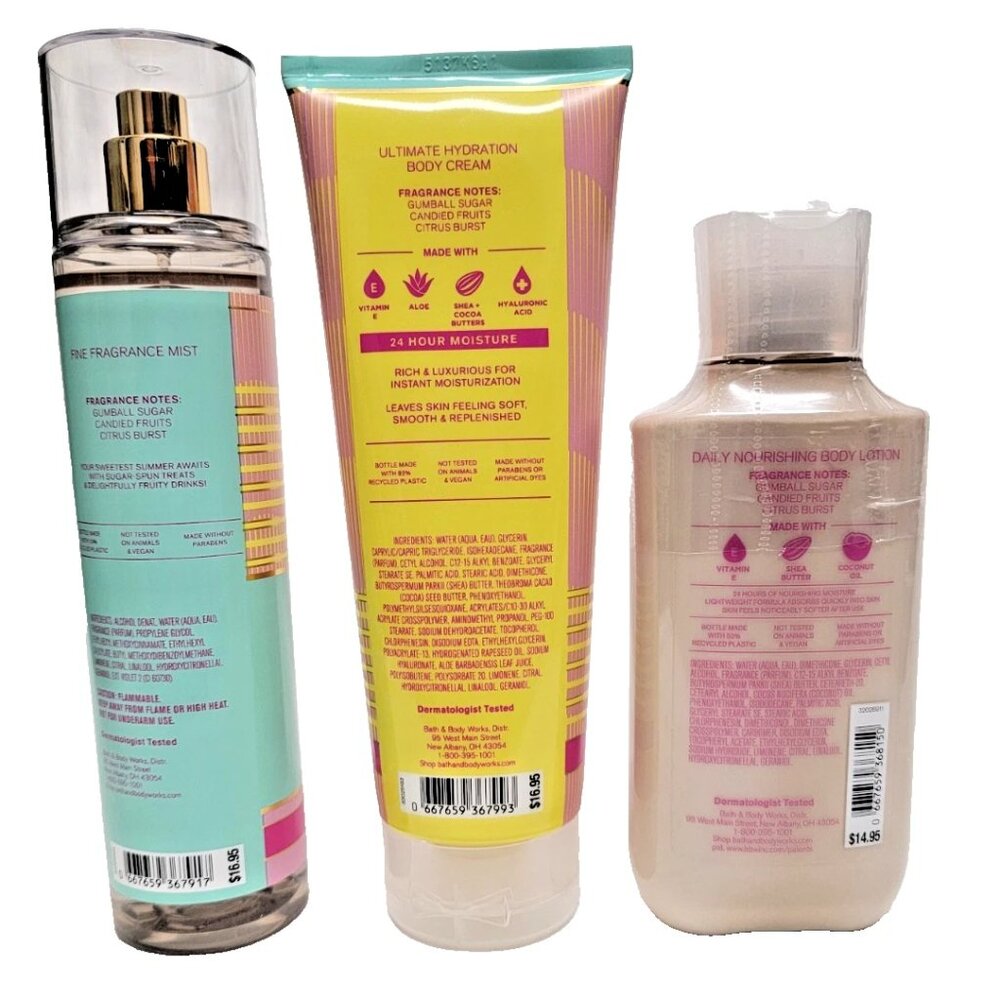 Bath & Body Works BUBBLE GUM POP Fine Fragrance Mist Body Cream Body Lotion SET - Picture 2 of 2